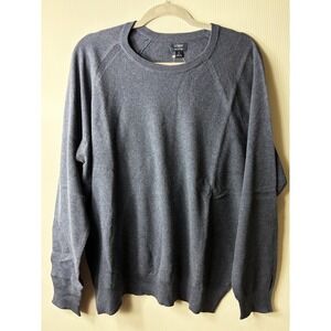 J Crew Factory Mens XL Textured Cotton Crewneck Sweater Blue Pullover Soft Cozy
